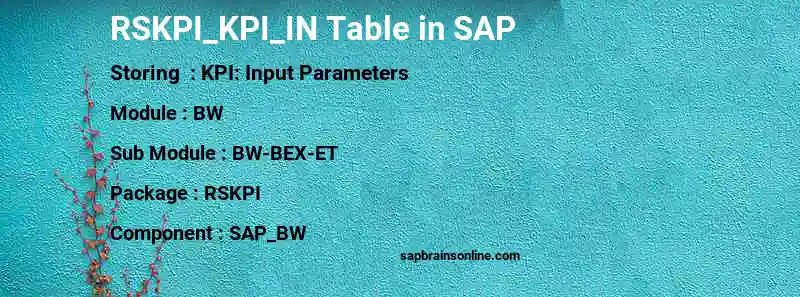 SAP RSKPI_KPI_IN table