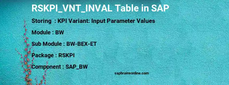 SAP RSKPI_VNT_INVAL table