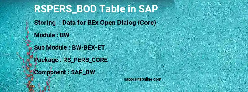 SAP RSPERS_BOD table