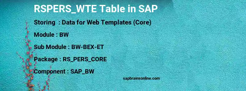SAP RSPERS_WTE table