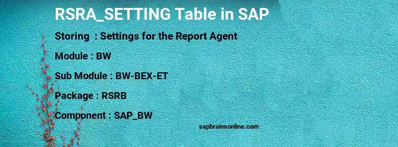 SAP RSRA_SETTING table