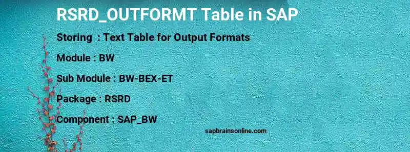 SAP RSRD_OUTFORMT table