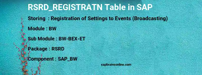 SAP RSRD_REGISTRATN table