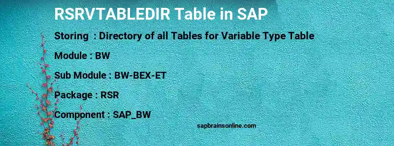 SAP RSRVTABLEDIR table