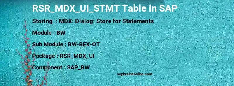 SAP RSR_MDX_UI_STMT table
