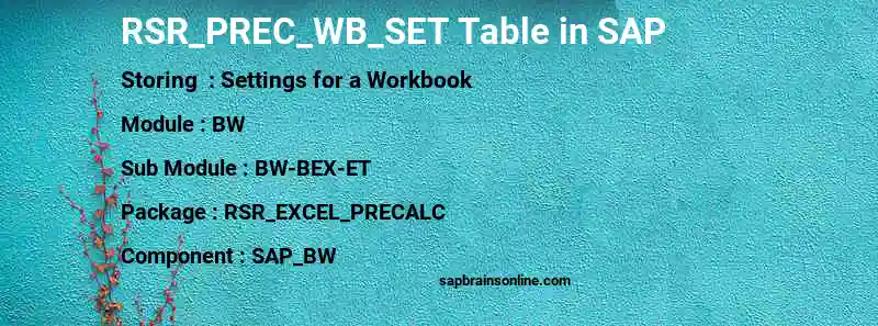 SAP RSR_PREC_WB_SET table