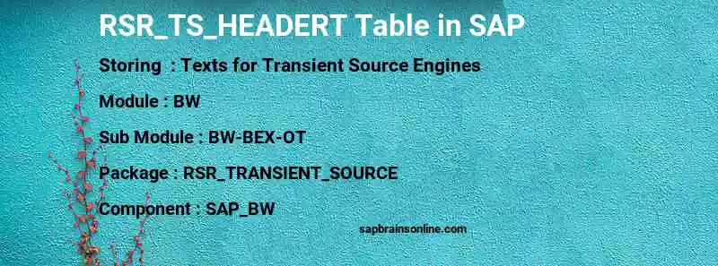 SAP RSR_TS_HEADERT table