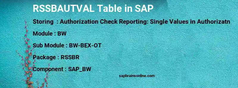 SAP RSSBAUTVAL table