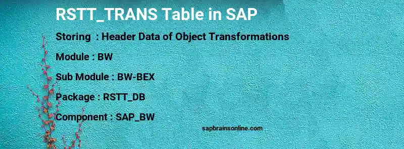 SAP RSTT_TRANS table