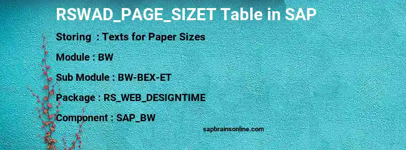 SAP RSWAD_PAGE_SIZET table