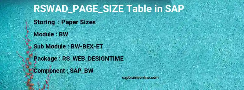 SAP RSWAD_PAGE_SIZE table