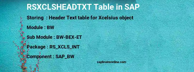 SAP RSXCLSHEADTXT table
