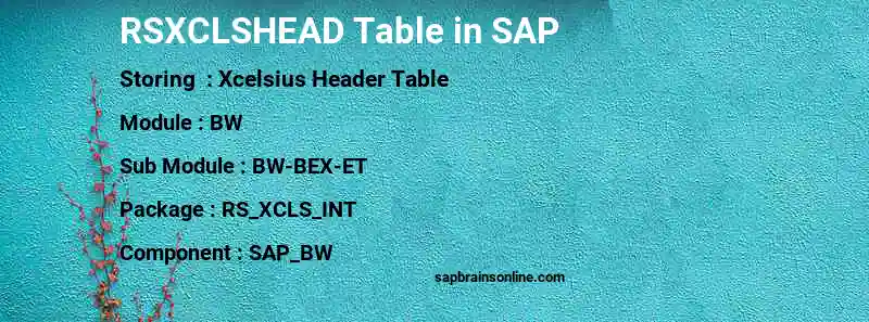 SAP RSXCLSHEAD table