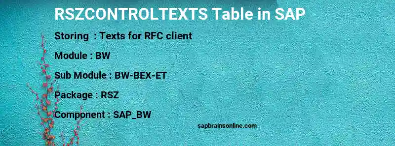 SAP RSZCONTROLTEXTS table