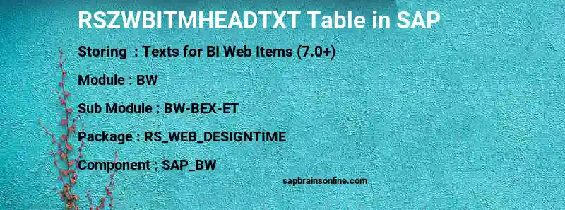 SAP RSZWBITMHEADTXT table