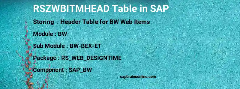 SAP RSZWBITMHEAD table