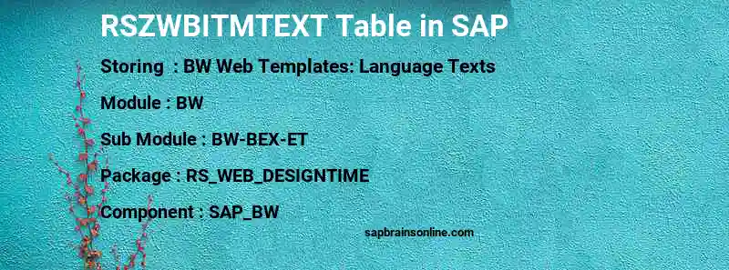 SAP RSZWBITMTEXT table