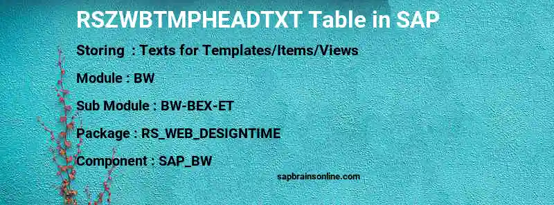SAP RSZWBTMPHEADTXT table
