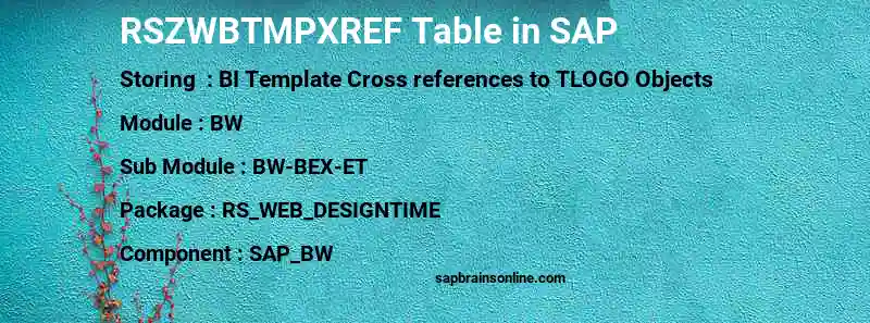 SAP RSZWBTMPXREF table