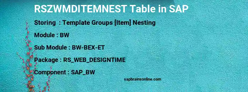 SAP RSZWMDITEMNEST table