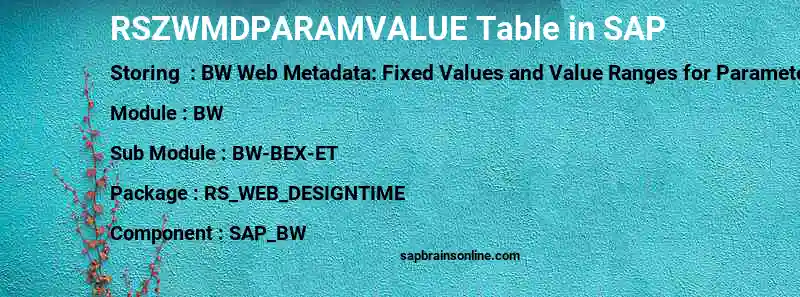 SAP RSZWMDPARAMVALUE table