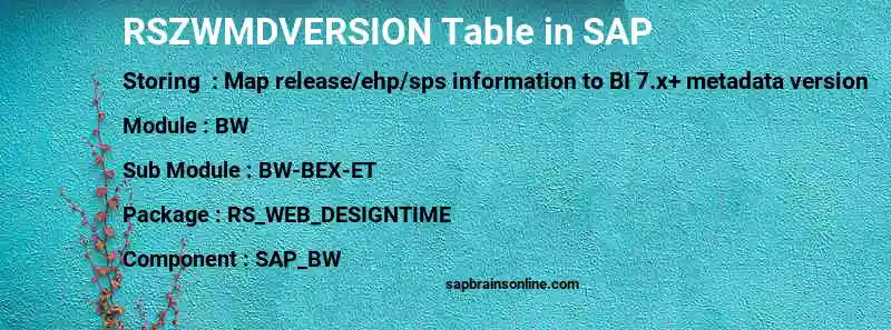 SAP RSZWMDVERSION table