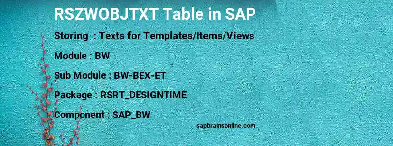 SAP RSZWOBJTXT table