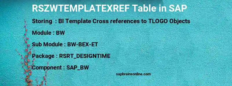SAP RSZWTEMPLATEXREF table