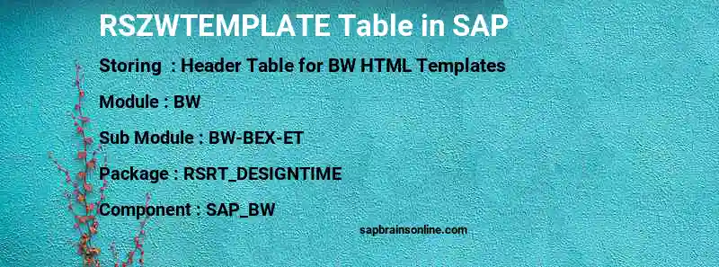 SAP RSZWTEMPLATE table