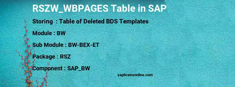 SAP RSZW_WBPAGES table