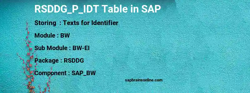 SAP RSDDG_P_IDT table