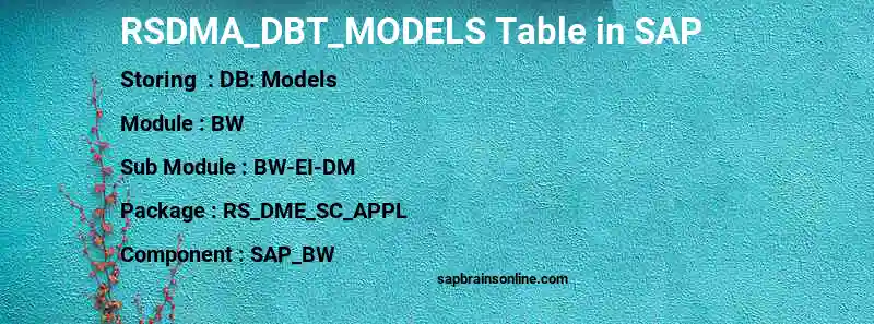 SAP RSDMA_DBT_MODELS table
