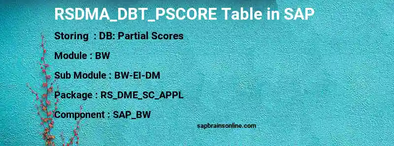 SAP RSDMA_DBT_PSCORE table