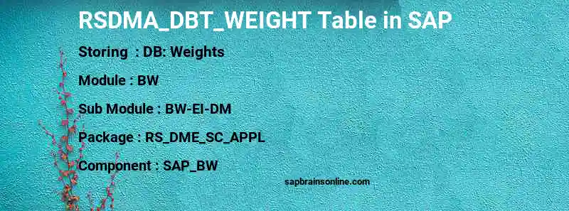 SAP RSDMA_DBT_WEIGHT table
