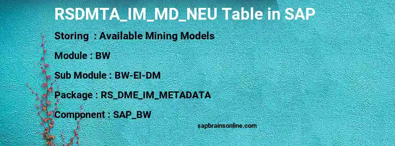 SAP RSDMTA_IM_MD_NEU table