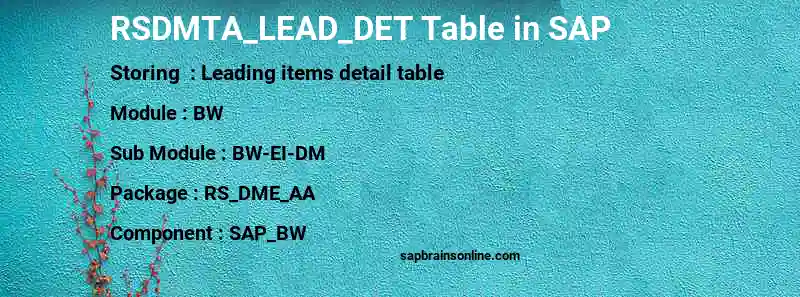 SAP RSDMTA_LEAD_DET table