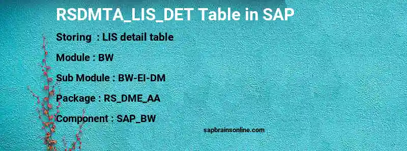 SAP RSDMTA_LIS_DET table