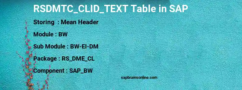 SAP RSDMTC_CLID_TEXT table
