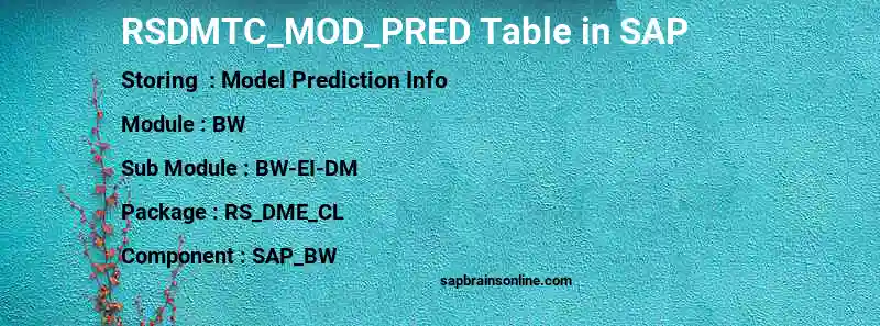 SAP RSDMTC_MOD_PRED table