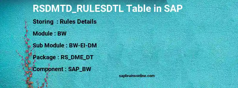 SAP RSDMTD_RULESDTL table