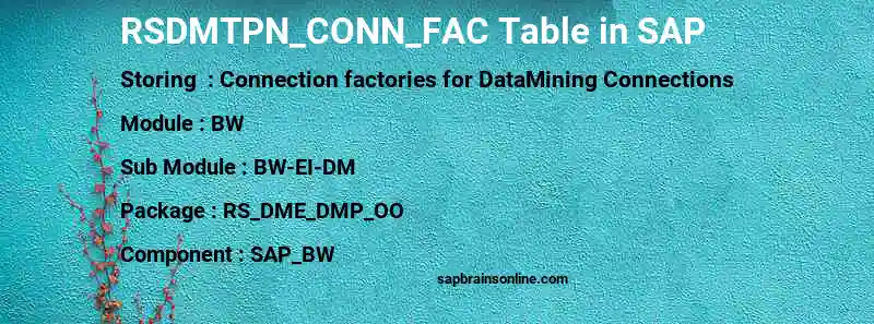 SAP RSDMTPN_CONN_FAC table