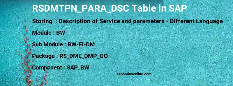 SAP RSDMTPN_PARA_DSC table