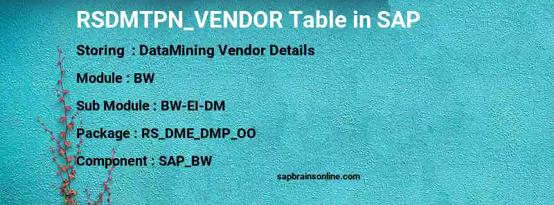 SAP RSDMTPN_VENDOR table