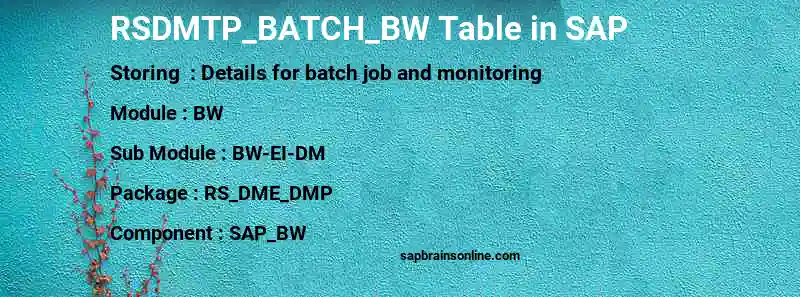 SAP RSDMTP_BATCH_BW table
