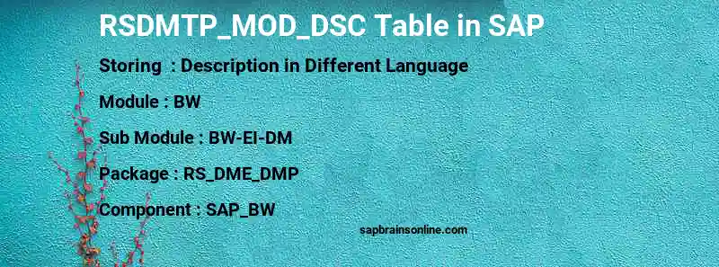 SAP RSDMTP_MOD_DSC table