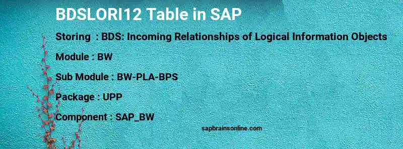 SAP BDSLORI12 table