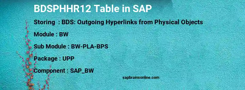 SAP BDSPHHR12 table