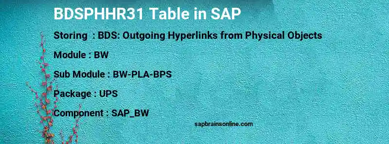 SAP BDSPHHR31 table