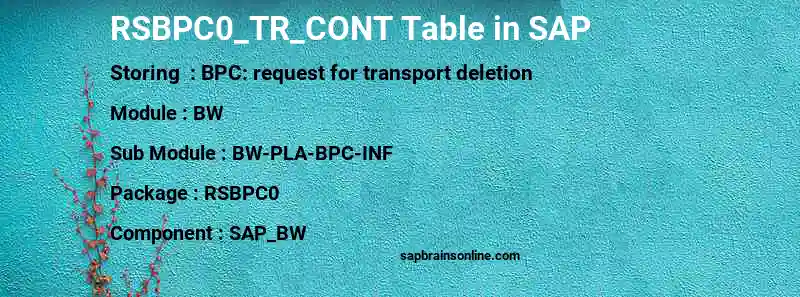 SAP RSBPC0_TR_CONT table