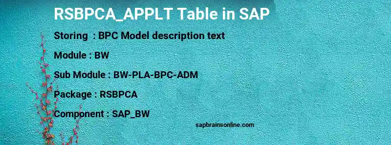 SAP RSBPCA_APPLT table